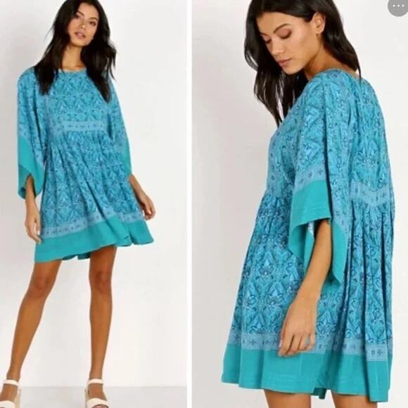 NWT SPELL DESIGNS & THE GYPSY COLLECTIVE TURQUOISE JEWEL TUNIC DRESS EMERALD XS - Picture 1 of 13